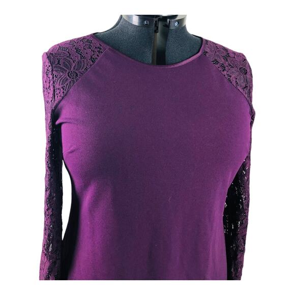 3765 PURPLE Shift Dress Womens 16 Lace Long Sleeve Knee Length Elegant Chiccore - Picture 2 of 10